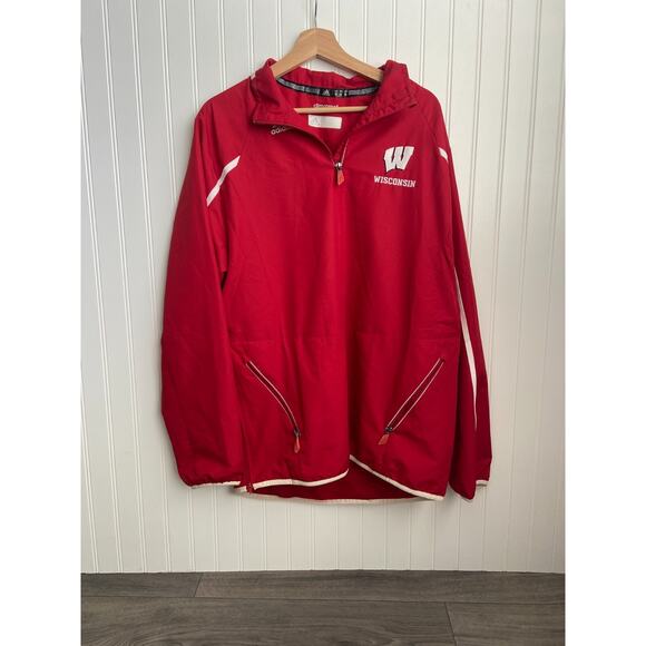 Adidas Wisconsin Badgers Windbreaker Mens M Red/White Climaproof Pullover Sports - Picture 1 of 6